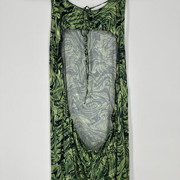 Topshop Psychedelic Satin Slip Midi Sleeveless Open Back Side Slit Womens Dress - Picture 9 of 15